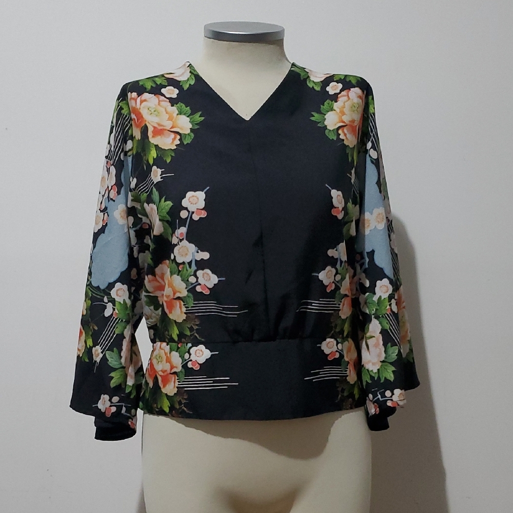 New York & Company Black Floral Blouse